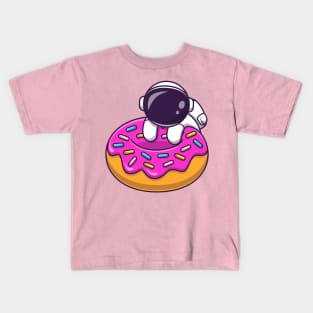 Cute Astronaut With Doughnut Cartoon Kids T-Shirt